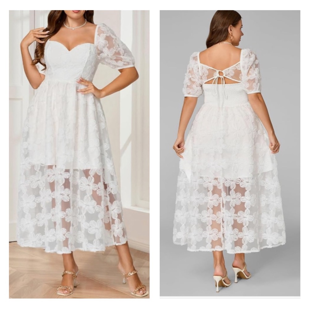 Elegant White Lace Midi Dress